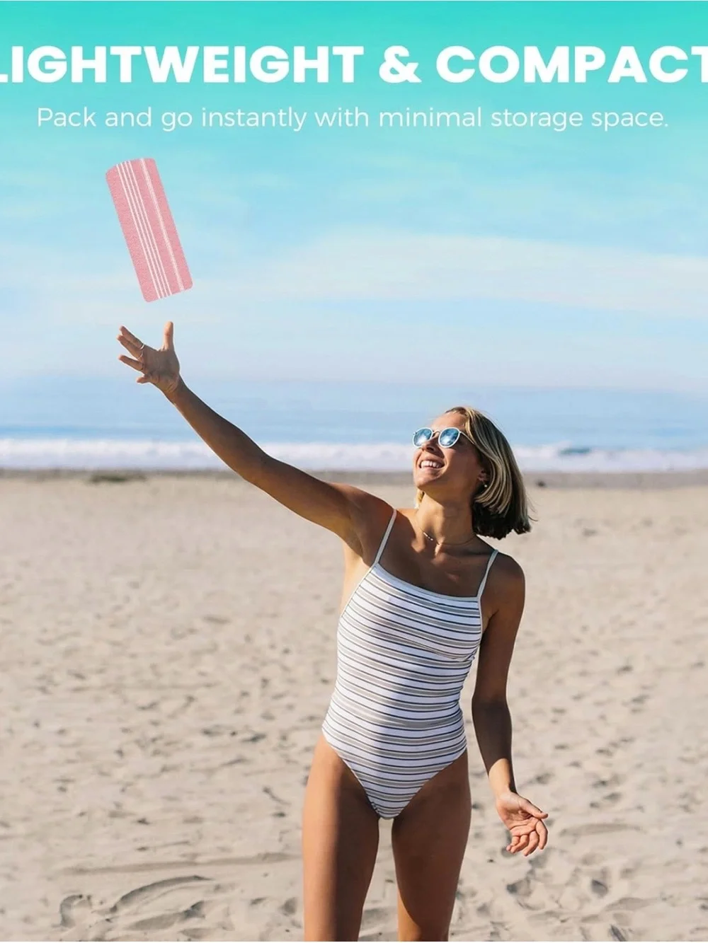 NEW, Turkish Beach Genovega CORAL Towel Dry Sand Free Oversized Travel Pool Swim